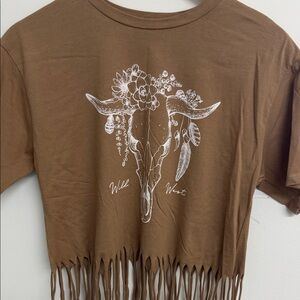 Brown Fringe Short Sleeve Tee